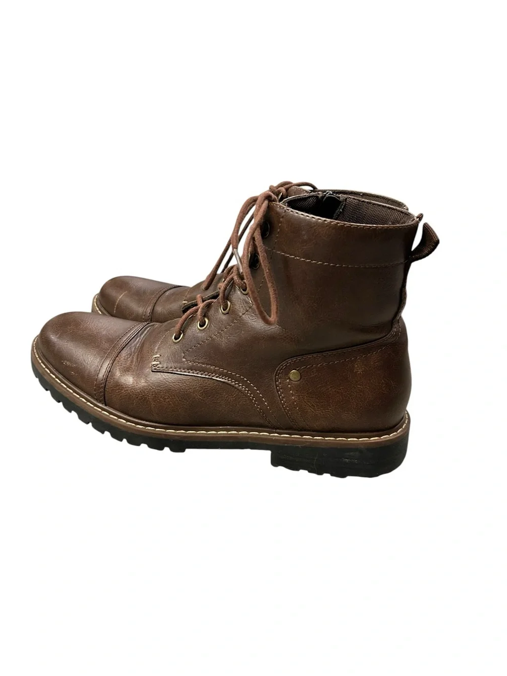 Sonoma Zip Side Combat Men's Brown Leather Lace-Up Boots Brown 11M Ortholite Eco